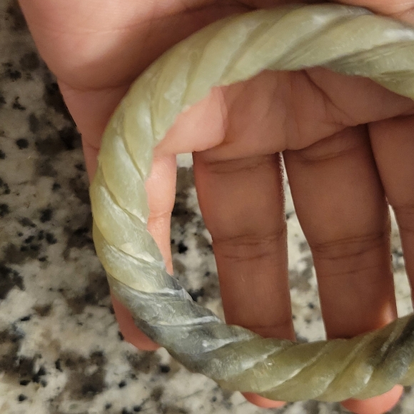 Antique Celadon Nephrite Chunky Twisted Bangle - Picture 3 of 7